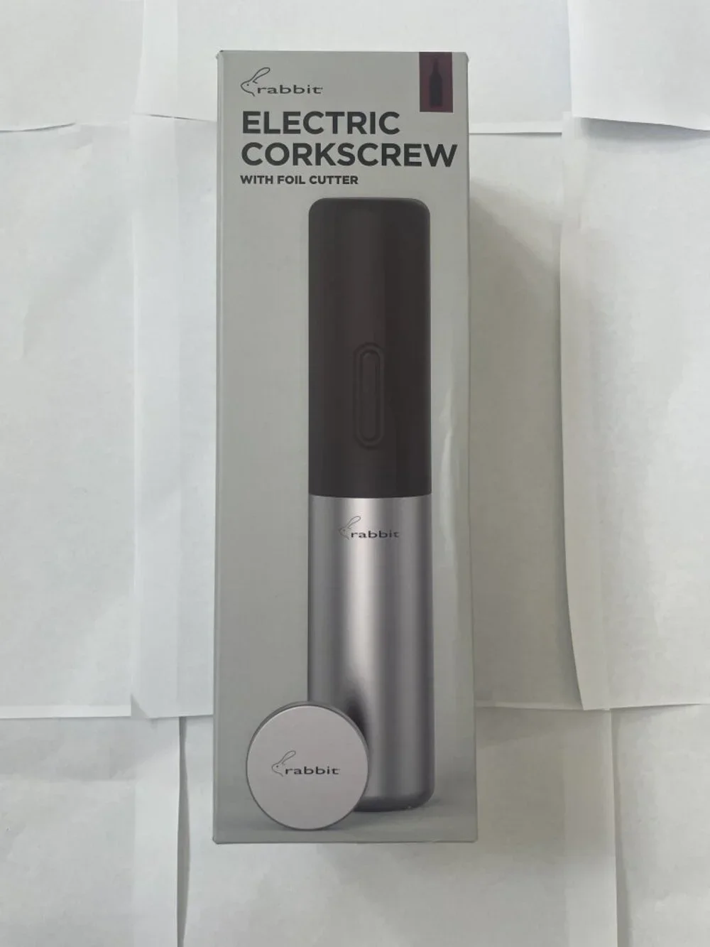 Rabbit Electric Corkscrew Foil Cutter R1-17910 New in Box Silver Black